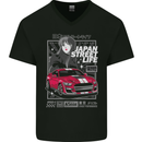 Tokyo Drifting Anime American Muscle Car Japan Mens V-Neck Cotton T-Shirt Black