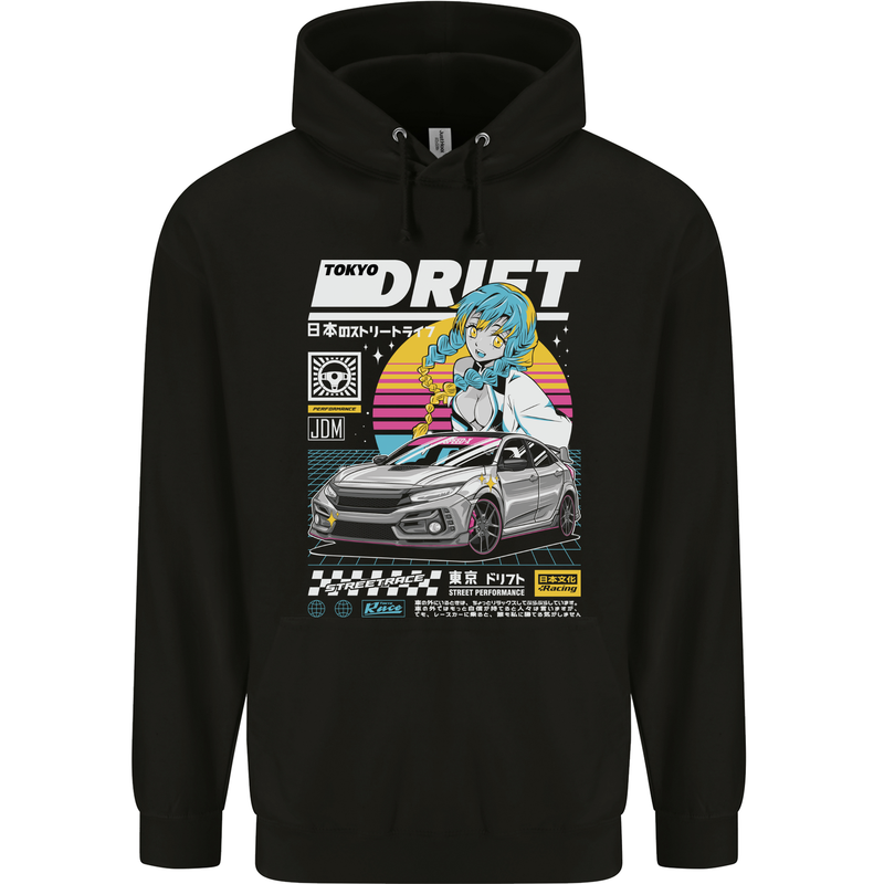 Tokyo Drifting Anime Drift Car Japan Mens 80% Cotton Hoodie Black