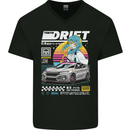 Tokyo Drifting Anime Drift Car Japan Mens V-Neck Cotton T-Shirt Black