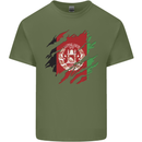 Torn Afghanistan Flag Afghan Day Football Mens Cotton T-Shirt Tee Top Military Green