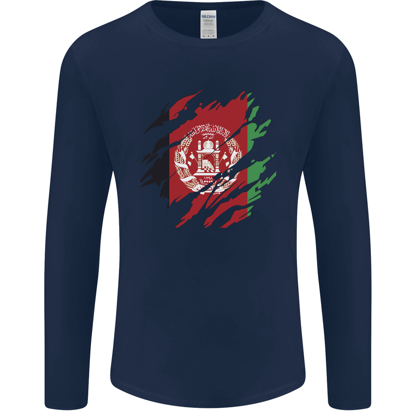 Torn Afghanistan Flag Afghan Day Football Mens Long Sleeve T-Shirt Navy Blue