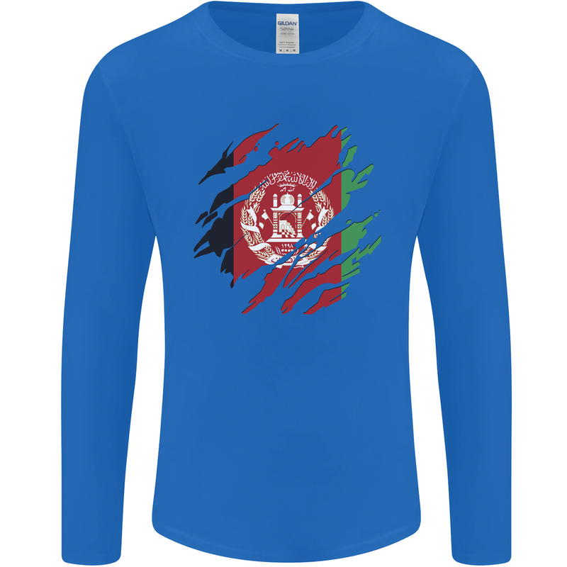 Torn Afghanistan Flag Afghan Day Football Mens Long Sleeve T-Shirt Royal Blue