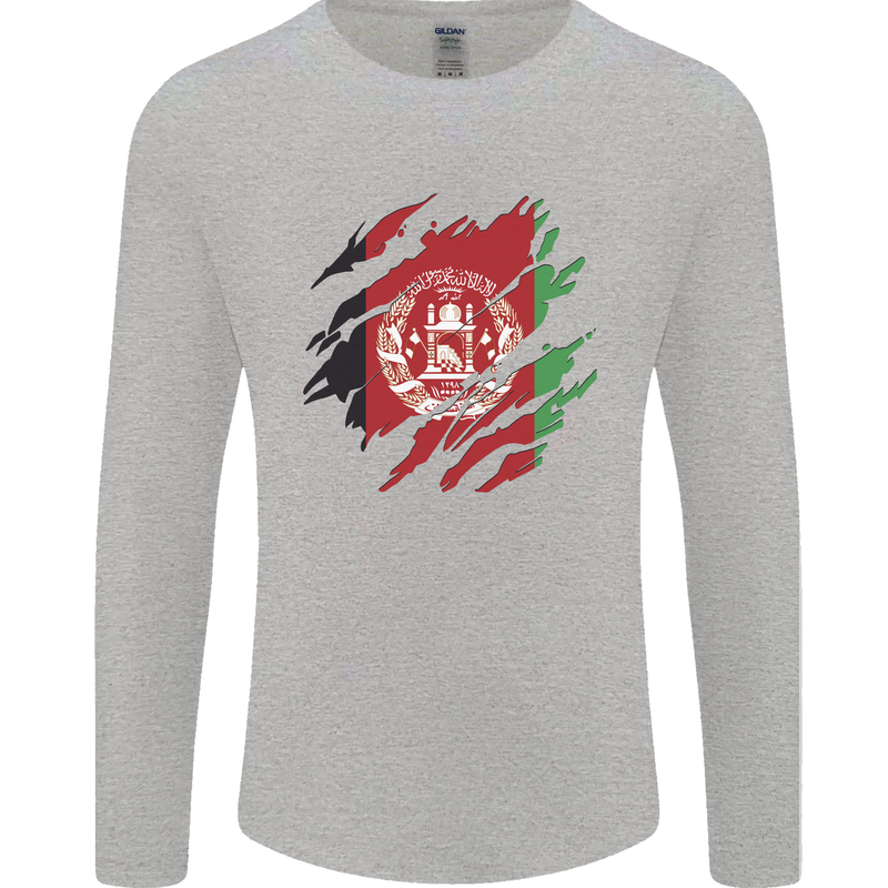 Torn Afghanistan Flag Afghan Day Football Mens Long Sleeve T-Shirt Sports Grey