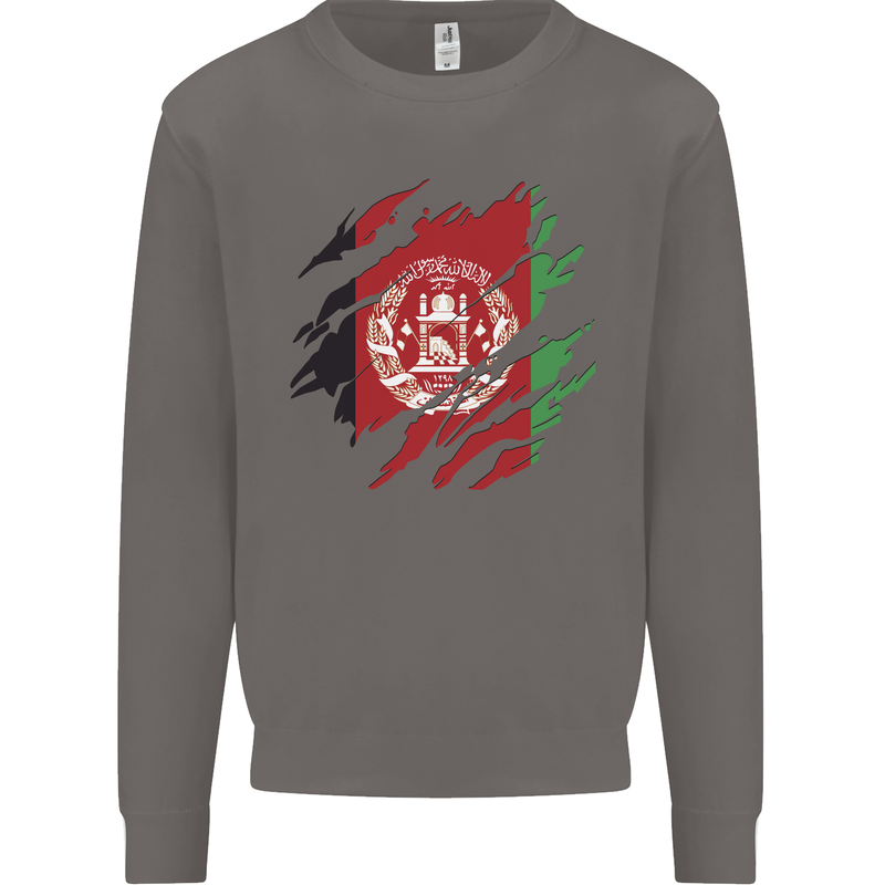 Torn Afghanistan Flag Afghan Day Football Mens Sweatshirt Jumper Charcoal