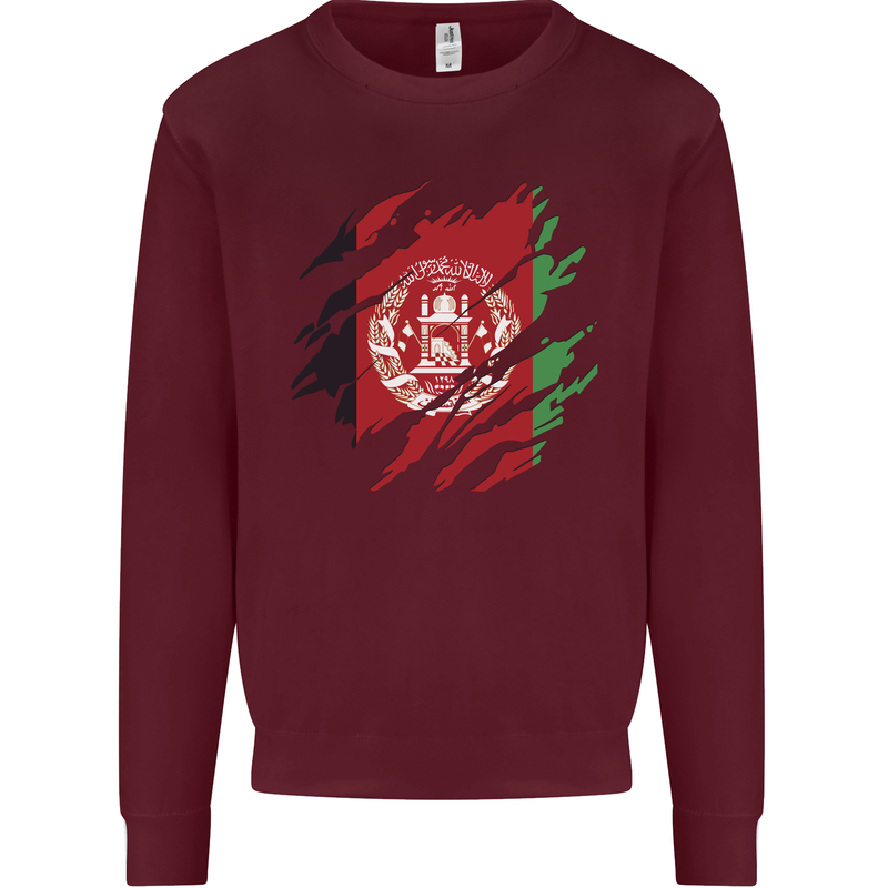 Torn Afghanistan Flag Afghan Day Football Mens Sweatshirt Jumper Maroon