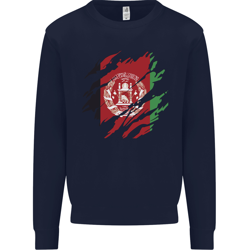 Torn Afghanistan Flag Afghan Day Football Mens Sweatshirt Jumper Navy Blue