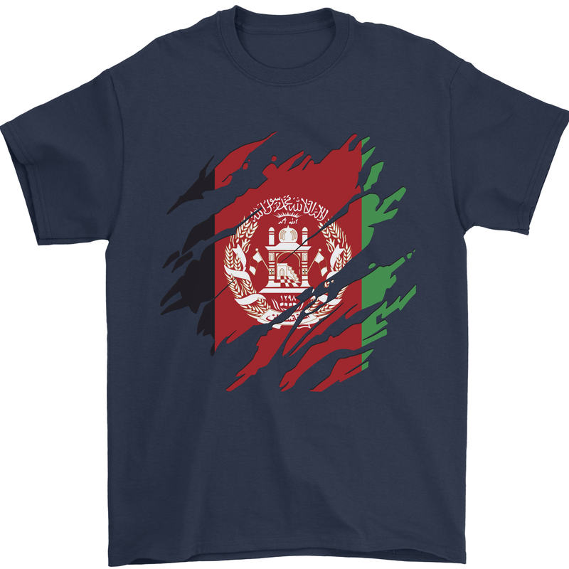 Torn Afghanistan Flag Afghan Day Football Mens T-Shirt 100% Cotton Navy Blue