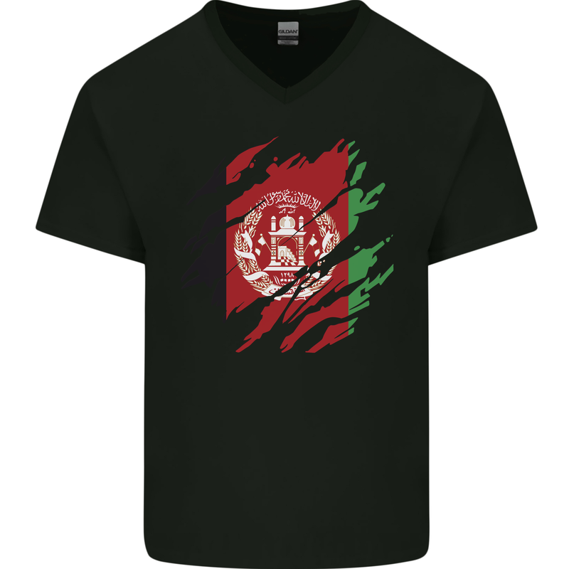 Torn Afghanistan Flag Afghan Day Football Mens V-Neck Cotton T-Shirt Black