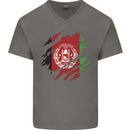 Torn Afghanistan Flag Afghan Day Football Mens V-Neck Cotton T-Shirt Charcoal