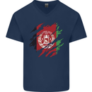 Torn Afghanistan Flag Afghan Day Football Mens V-Neck Cotton T-Shirt Navy Blue