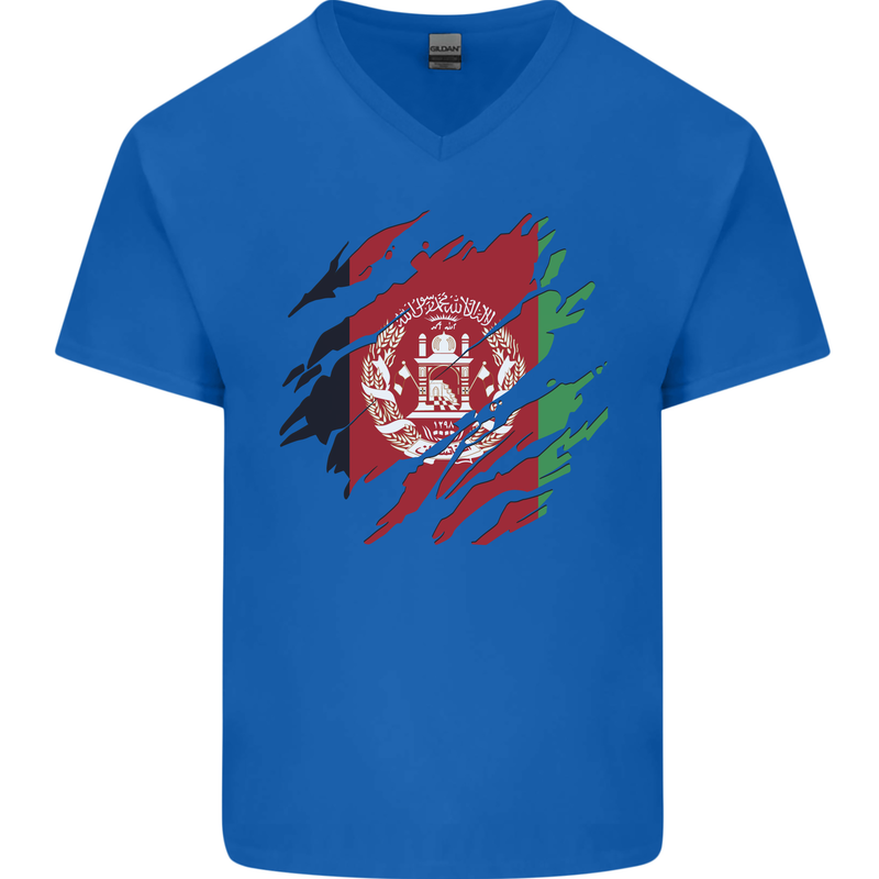 Torn Afghanistan Flag Afghan Day Football Mens V-Neck Cotton T-Shirt Royal Blue