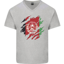 Torn Afghanistan Flag Afghan Day Football Mens V-Neck Cotton T-Shirt Sports Grey