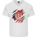 Torn Afghanistan Flag Afghan Day Football Mens V-Neck Cotton T-Shirt White