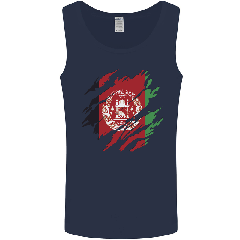 Torn Afghanistan Flag Afghan Day Football Mens Vest Tank Top Navy Blue