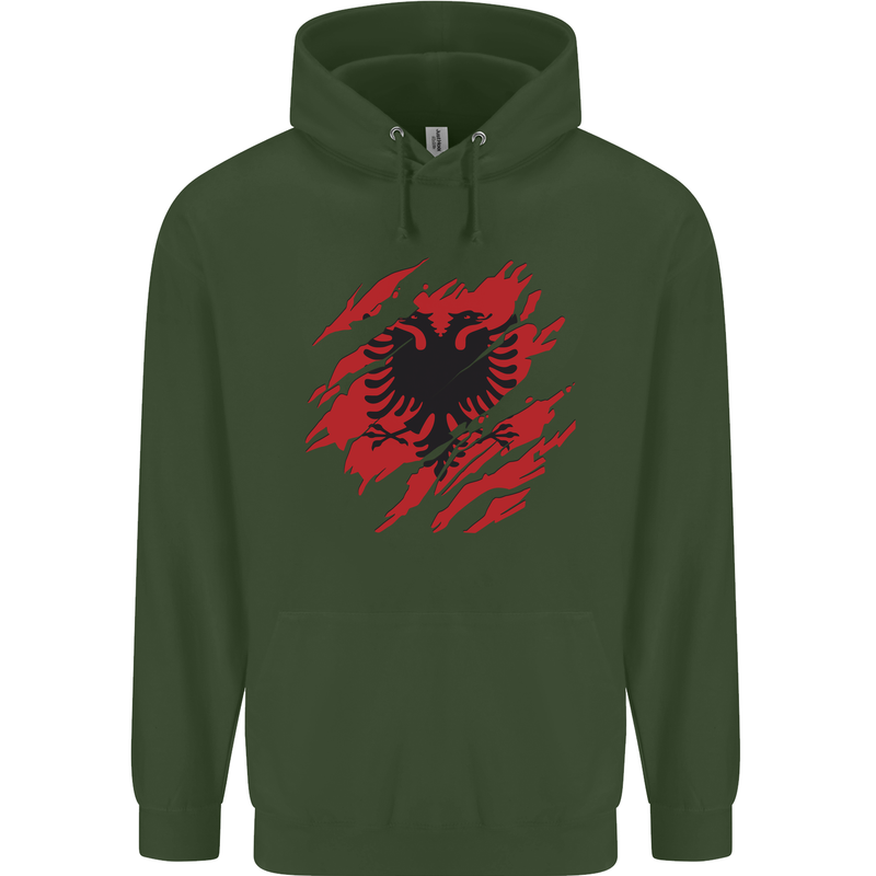 Torn Albania Flag Albanian Day Football Childrens Kids Hoodie Forest Green