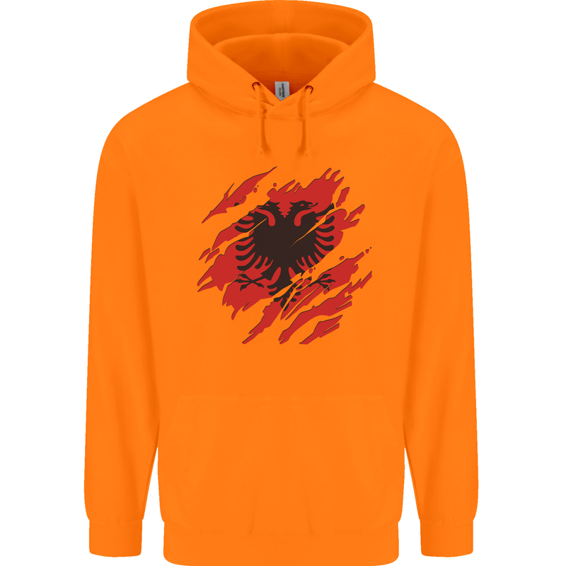 Torn Albania Flag Albanian Day Football Childrens Kids Hoodie Orange
