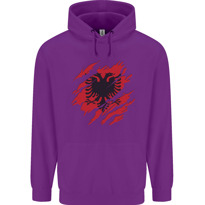 Torn Albania Flag Albanian Day Football Childrens Kids Hoodie Purple