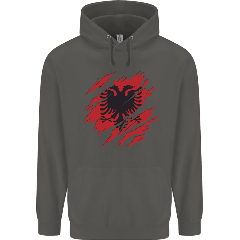Torn Albania Flag Albanian Day Football Childrens Kids Hoodie Storm Grey