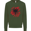 Torn Albania Flag Albanian Day Football Kids Sweatshirt Jumper Forest Green