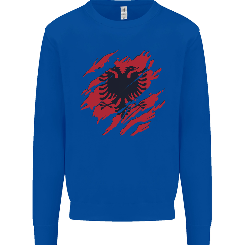Torn Albania Flag Albanian Day Football Kids Sweatshirt Jumper Royal Blue