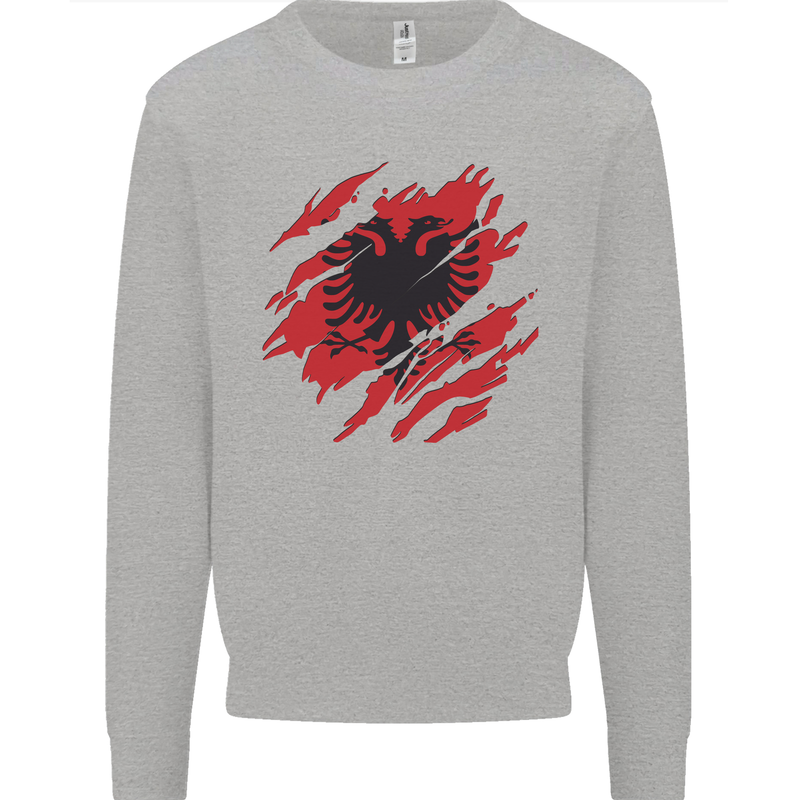 Torn Albania Flag Albanian Day Football Kids Sweatshirt Jumper Sports Grey