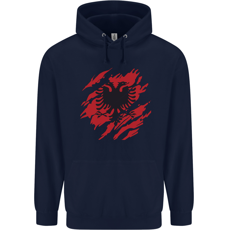 Torn Albania Flag Albanian Day Football Mens 80% Cotton Hoodie Navy Blue