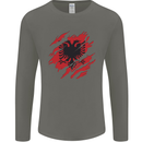 Torn Albania Flag Albanian Day Football Mens Long Sleeve T-Shirt Charcoal
