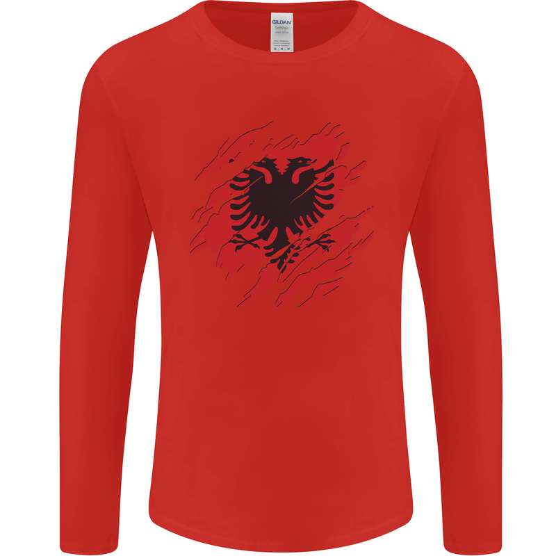 Torn Albania Flag Albanian Day Football Mens Long Sleeve T-Shirt Red