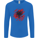 Torn Albania Flag Albanian Day Football Mens Long Sleeve T-Shirt Royal Blue