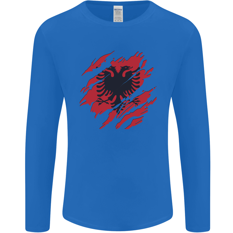 Torn Albania Flag Albanian Day Football Mens Long Sleeve T-Shirt Royal Blue