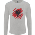 Torn Albania Flag Albanian Day Football Mens Long Sleeve T-Shirt Sports Grey