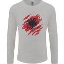 Torn Albania Flag Albanian Day Football Mens Long Sleeve T-Shirt Sports Grey