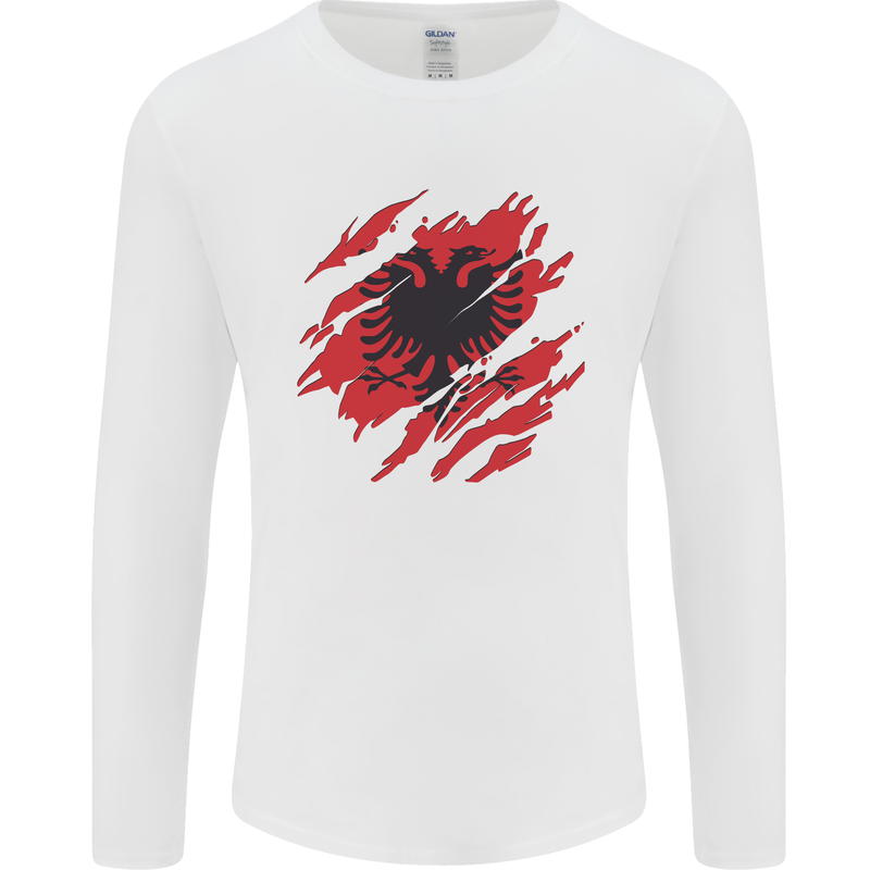Torn Albania Flag Albanian Day Football Mens Long Sleeve T-Shirt White