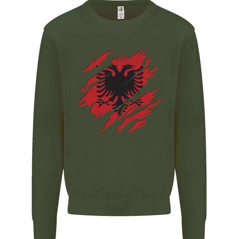 Torn Albania Flag Albanian Day Football Mens Sweatshirt Jumper Forest Green