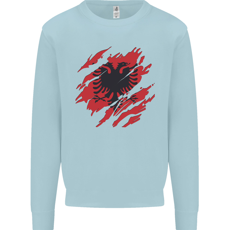 Torn Albania Flag Albanian Day Football Mens Sweatshirt Jumper Light Blue