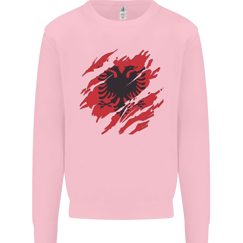Torn Albania Flag Albanian Day Football Mens Sweatshirt Jumper Light Pink