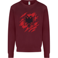 Torn Albania Flag Albanian Day Football Mens Sweatshirt Jumper Maroon