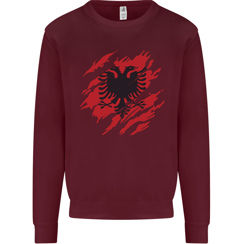 Torn Albania Flag Albanian Day Football Mens Sweatshirt Jumper Maroon