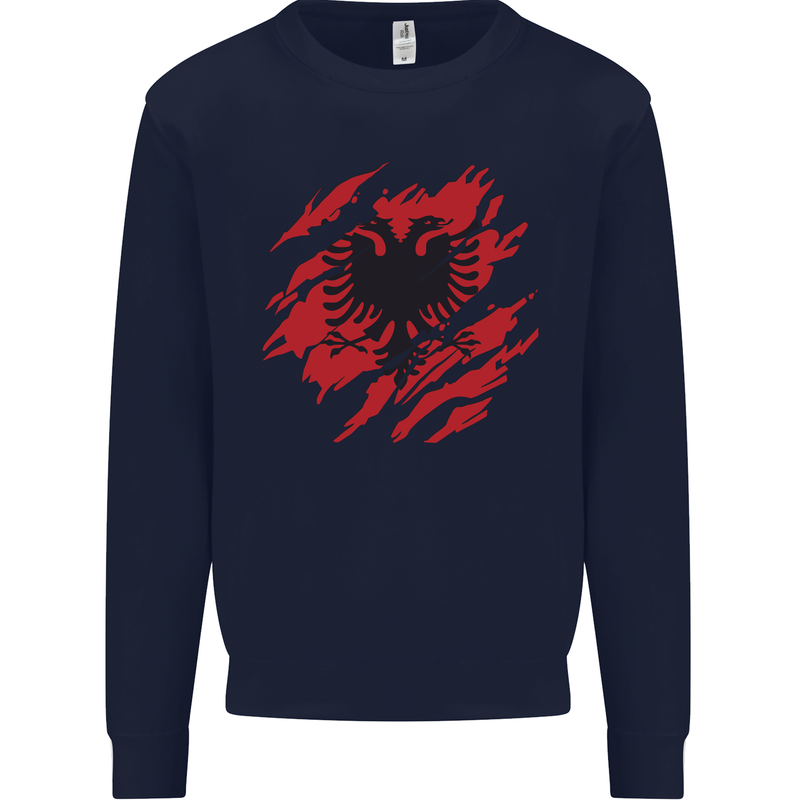 Torn Albania Flag Albanian Day Football Mens Sweatshirt Jumper Navy Blue