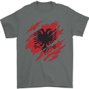 Torn Albania Flag Albanian Day Football Mens T-Shirt 100% Cotton Charcoal