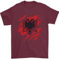 Torn Albania Flag Albanian Day Football Mens T-Shirt 100% Cotton Maroon
