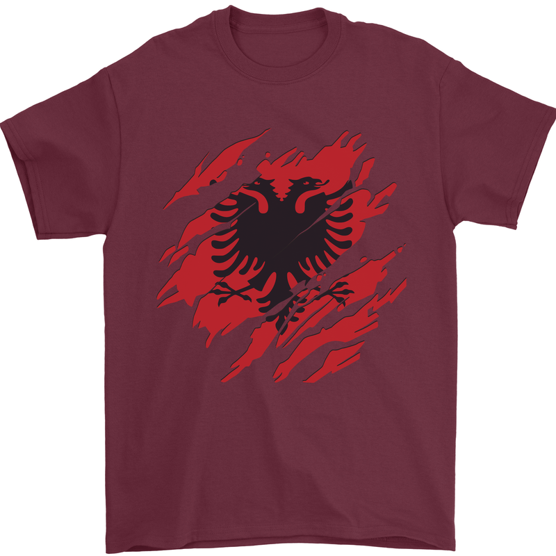 Torn Albania Flag Albanian Day Football Mens T-Shirt 100% Cotton Maroon
