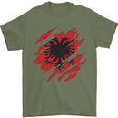 Torn Albania Flag Albanian Day Football Mens T-Shirt 100% Cotton Military Green