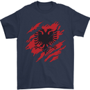 Torn Albania Flag Albanian Day Football Mens T-Shirt 100% Cotton Navy Blue