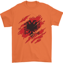 Torn Albania Flag Albanian Day Football Mens T-Shirt 100% Cotton Orange