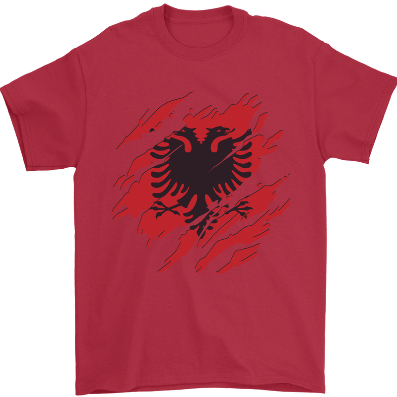 Torn Albania Flag Albanian Day Football Mens T-Shirt 100% Cotton Red