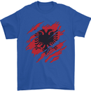 Torn Albania Flag Albanian Day Football Mens T-Shirt 100% Cotton Royal Blue
