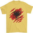 Torn Albania Flag Albanian Day Football Mens T-Shirt 100% Cotton Yellow