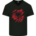 Torn Albania Flag Albanian Day Football Mens V-Neck Cotton T-Shirt Black