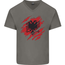 Torn Albania Flag Albanian Day Football Mens V-Neck Cotton T-Shirt Charcoal